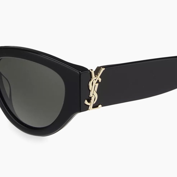 YSL Women's Cat Eye Sunglasses Black and Gold Monogram 53mm - Picture 5 of 12